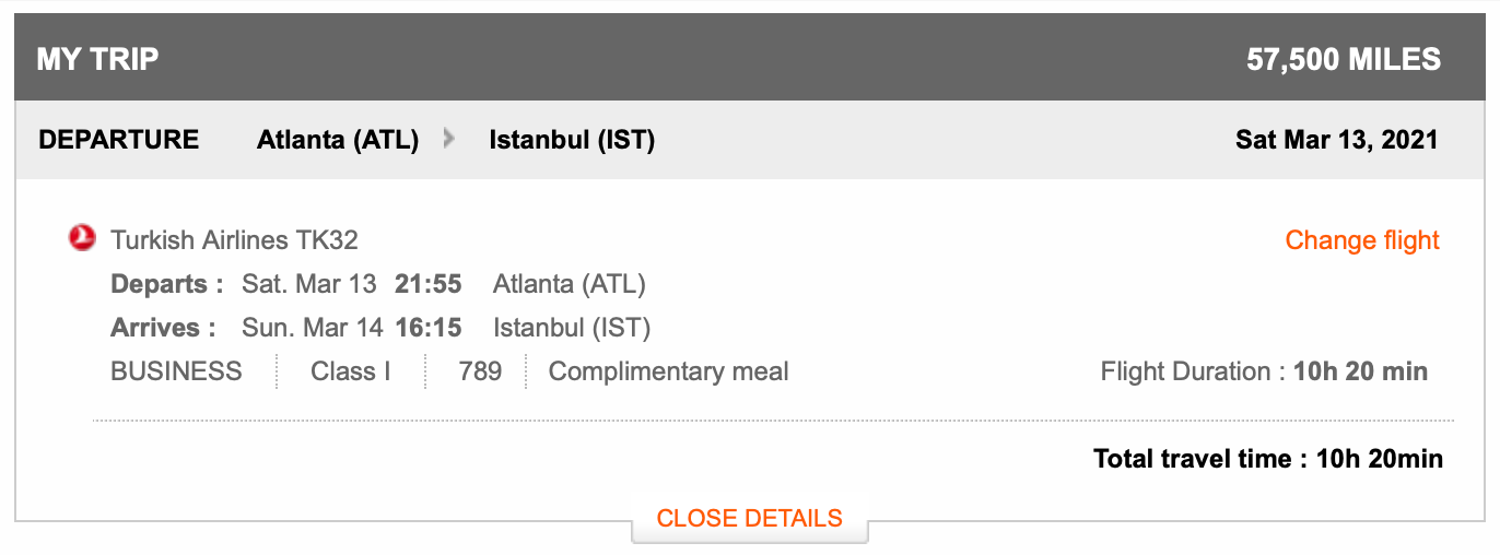 ATL to IST Aeroplan screen shot