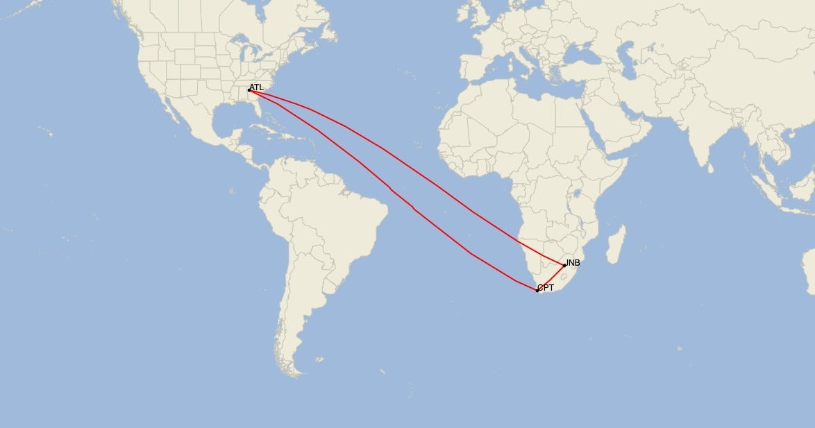 Delta plans to add service to Cape Town as part of a new circle route with Johannesburg on the A350. (Image by Cirium)