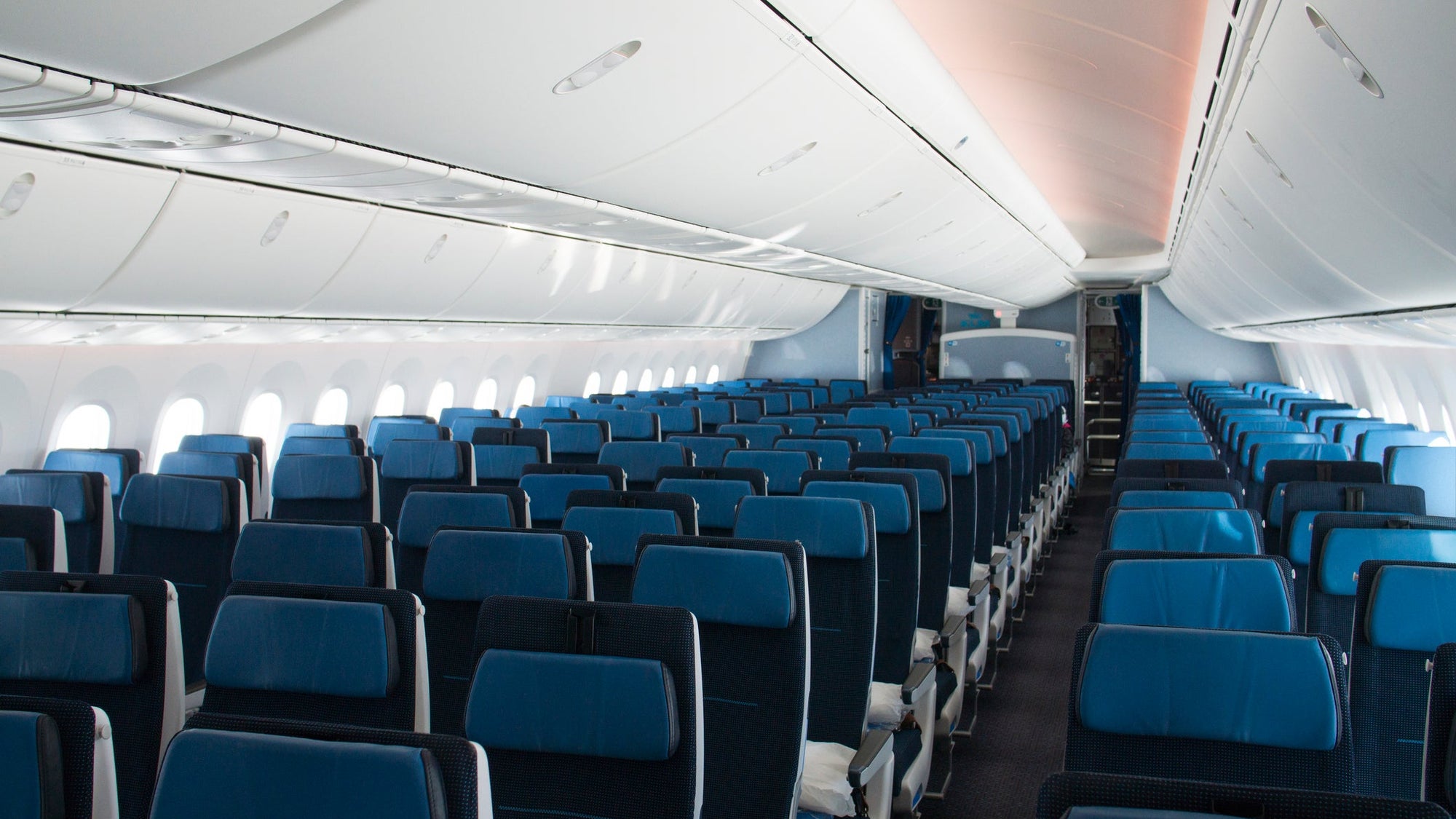 Empty airplane seats on a flight from Amsterdam to NYC