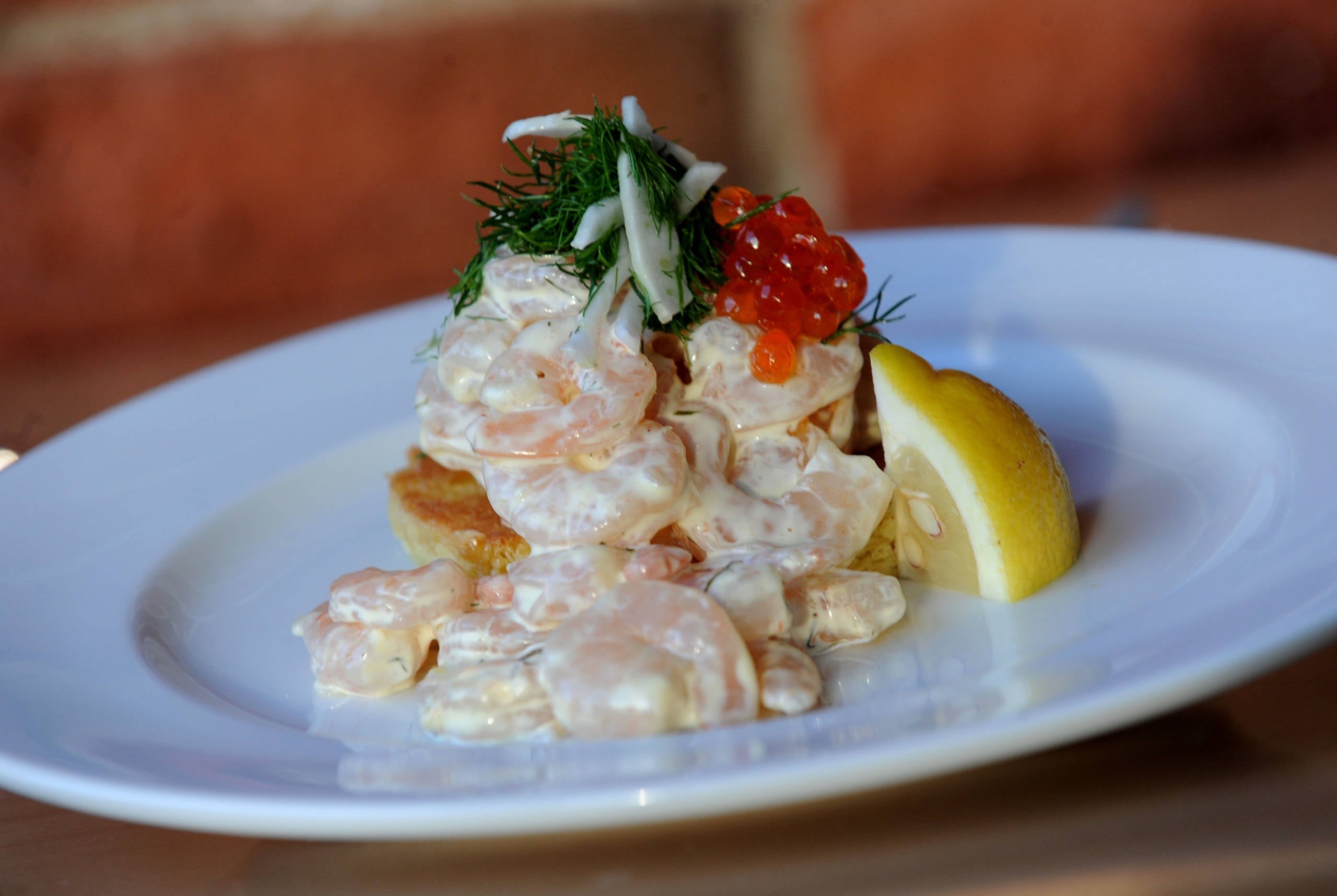 Toast Skagen is made with poached shrimp, dill mayo, salmon roe, fennel salad and brown butter brioche. (Photo By Helen H. Richardson/The Denver Post via Getty Images)