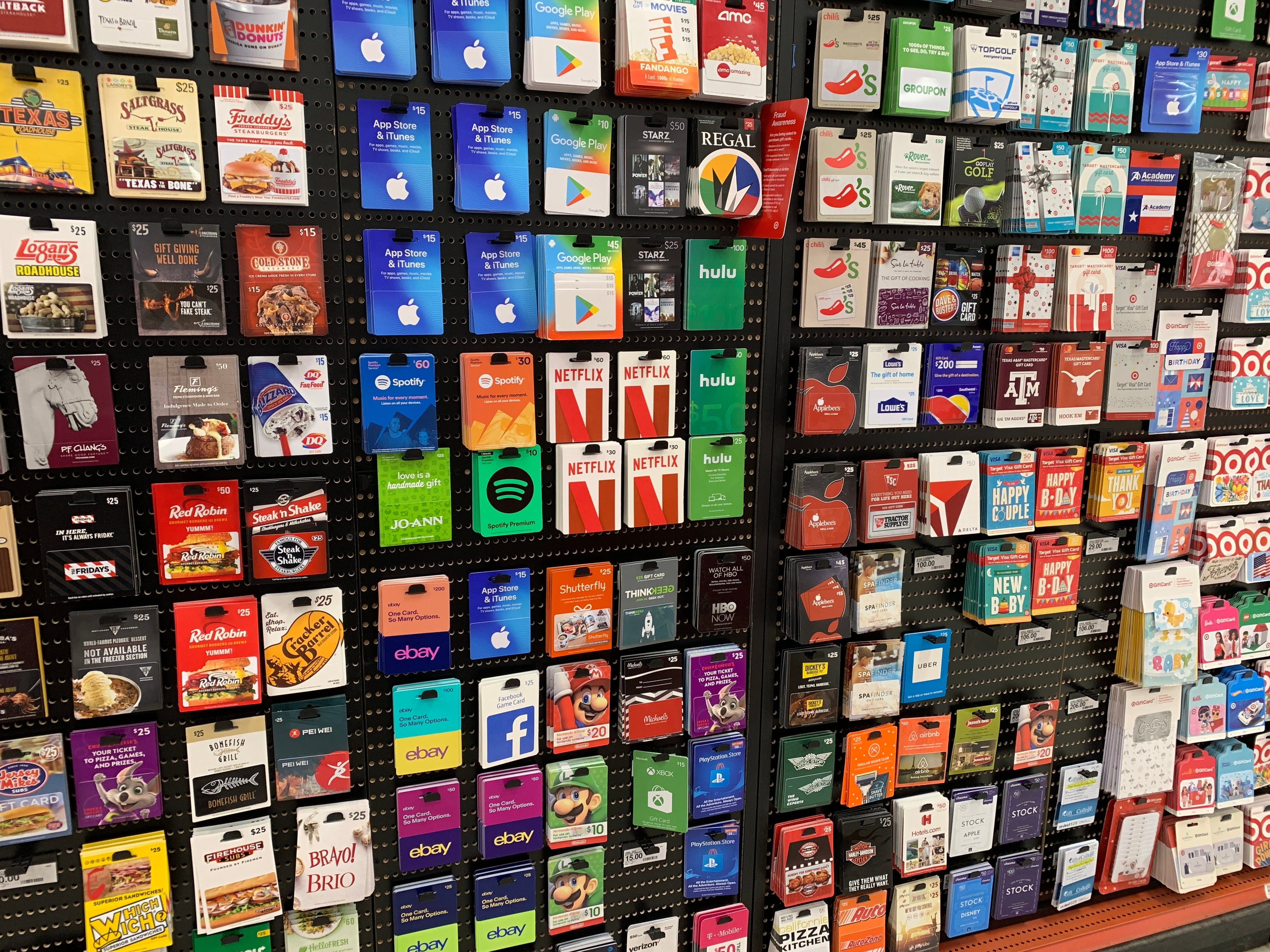 array of gift cards