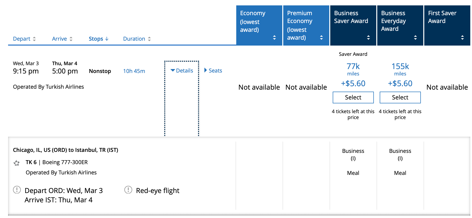ORD IST United Booking Screen Shot
