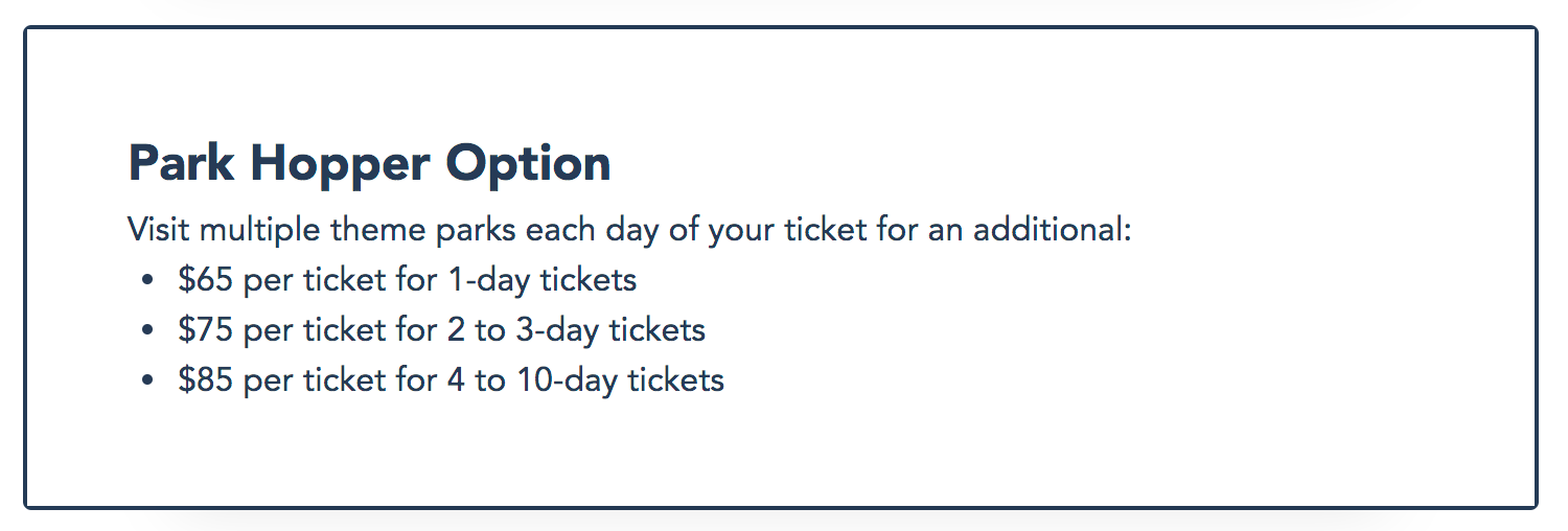 Disney World Park Hopper pricing