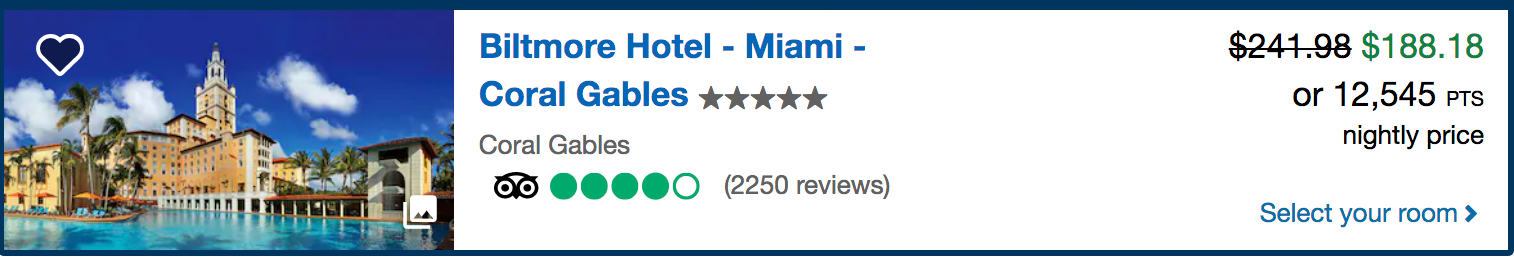 The Biltmore - Miami, Florida via Chase Ultimate Rewards points