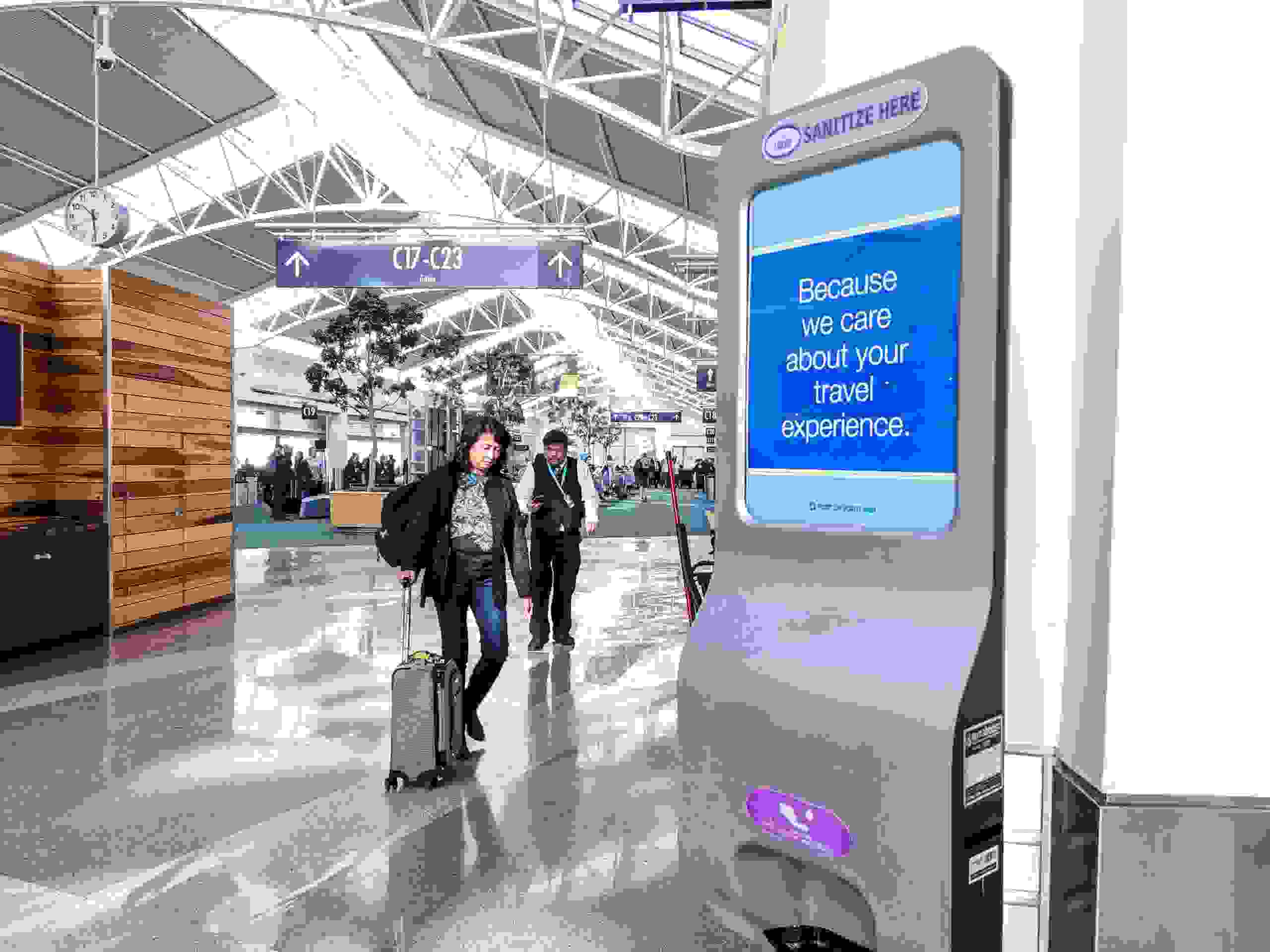 The Portland airport had hand sanitizer dispensers set up everywhere, but half of them were empty and hadn't been refilled