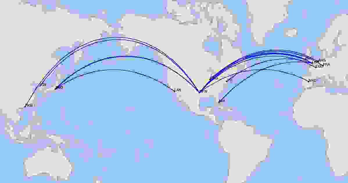 American Airlines long-haul international routes in July 2020, as of June 29. (Image by Cirium)