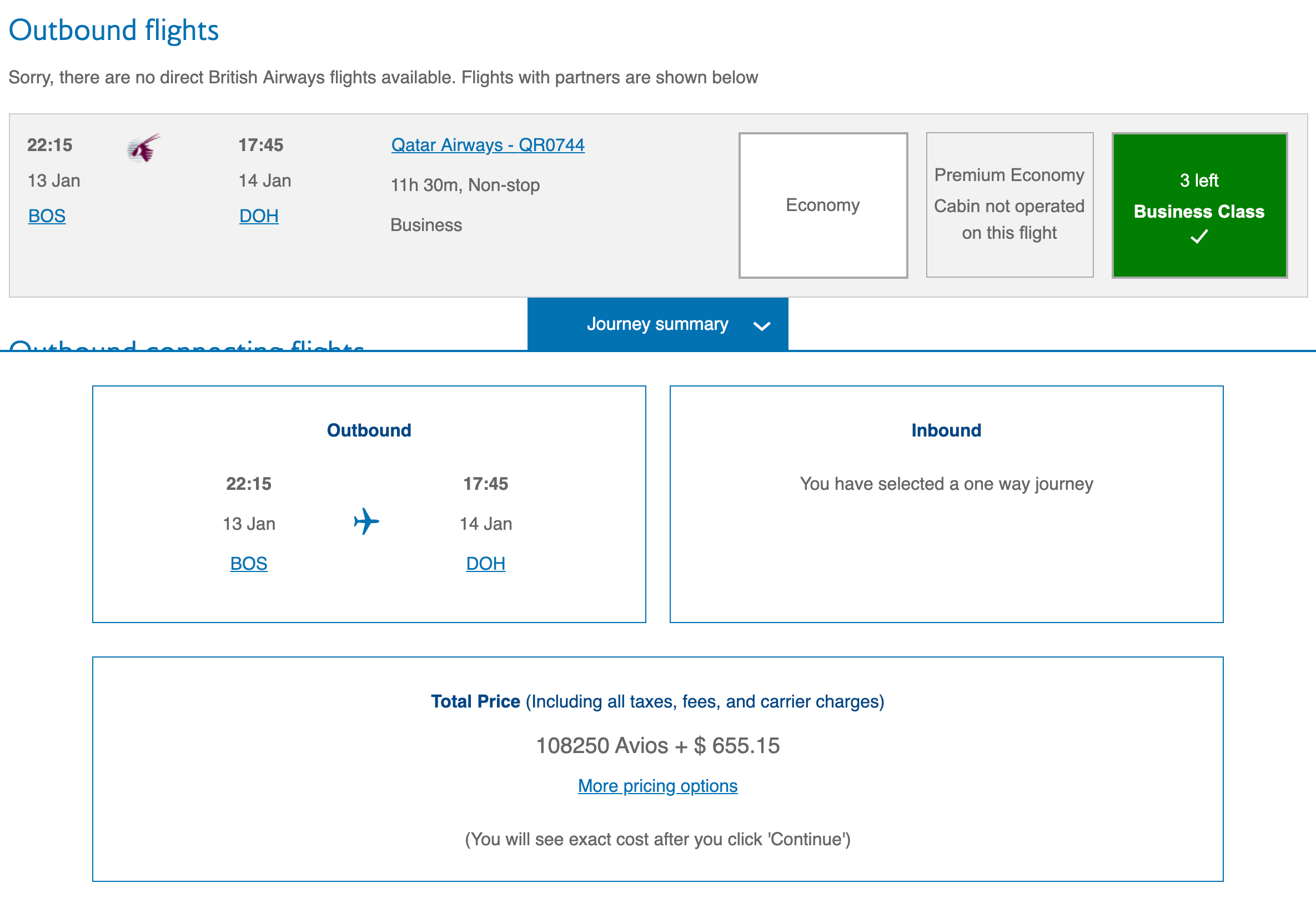 BOS DOH British Airways Award