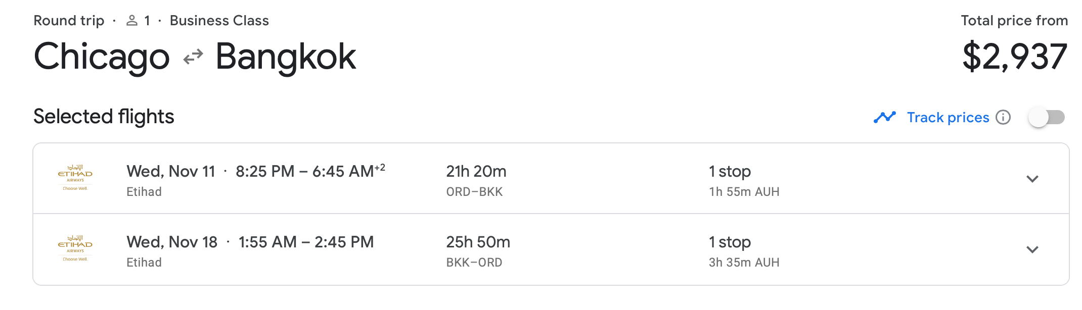 Chicago to Bangkok with Etihad