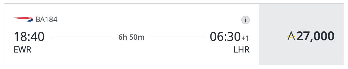 EWR to LHR Asia Miles Pricing