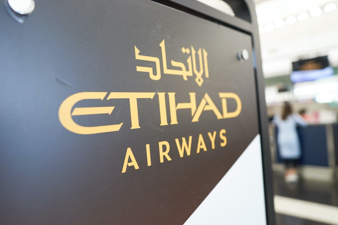 Etihad Airways sign at an airport