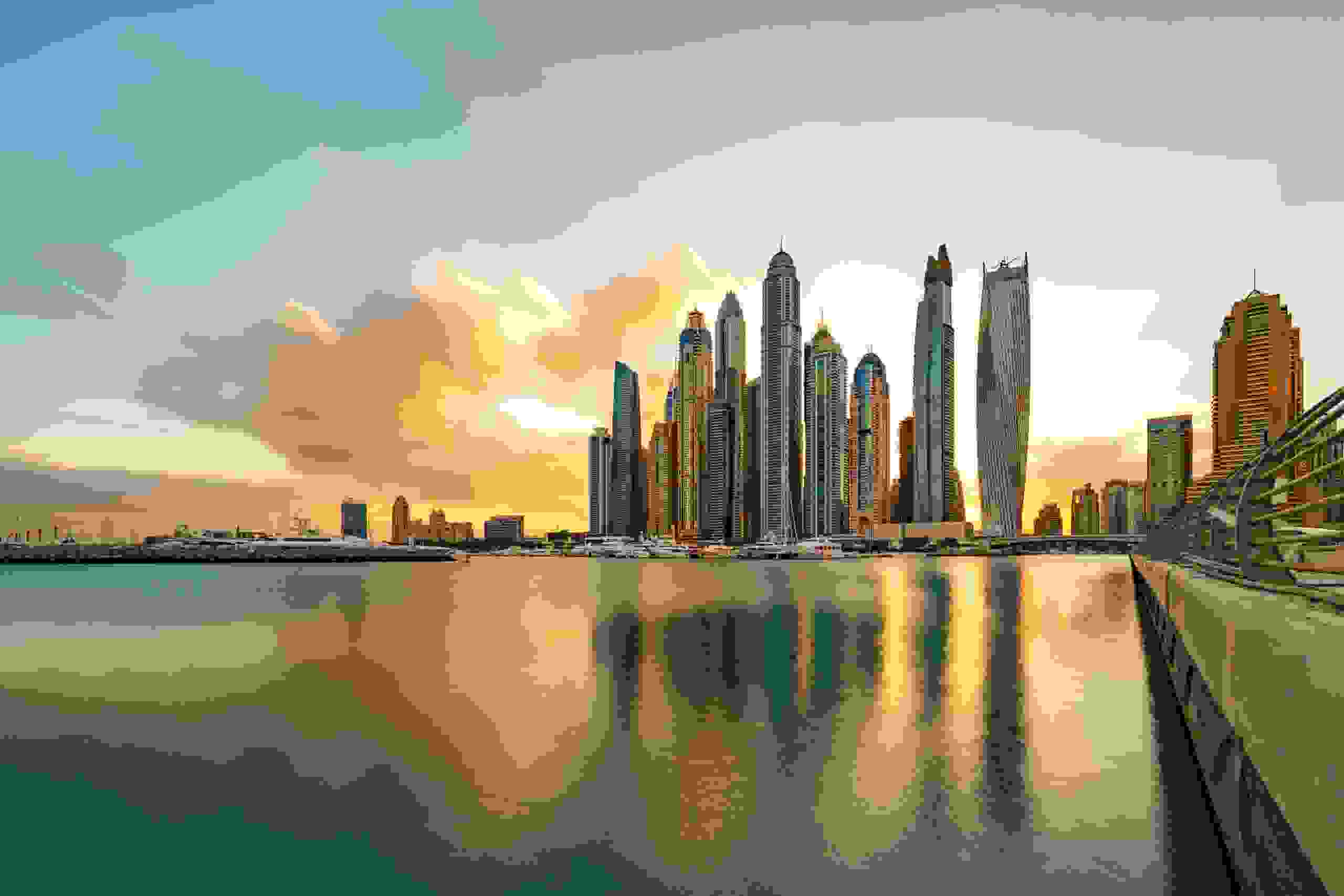 Dubai Marina Skyline Sunlight. Photo by Getty Images.