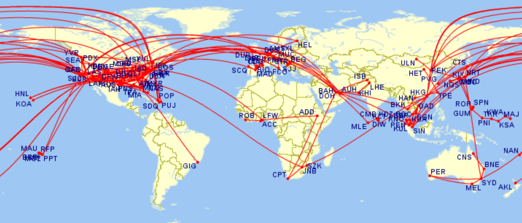Katie Genter's map of flights over the last three years