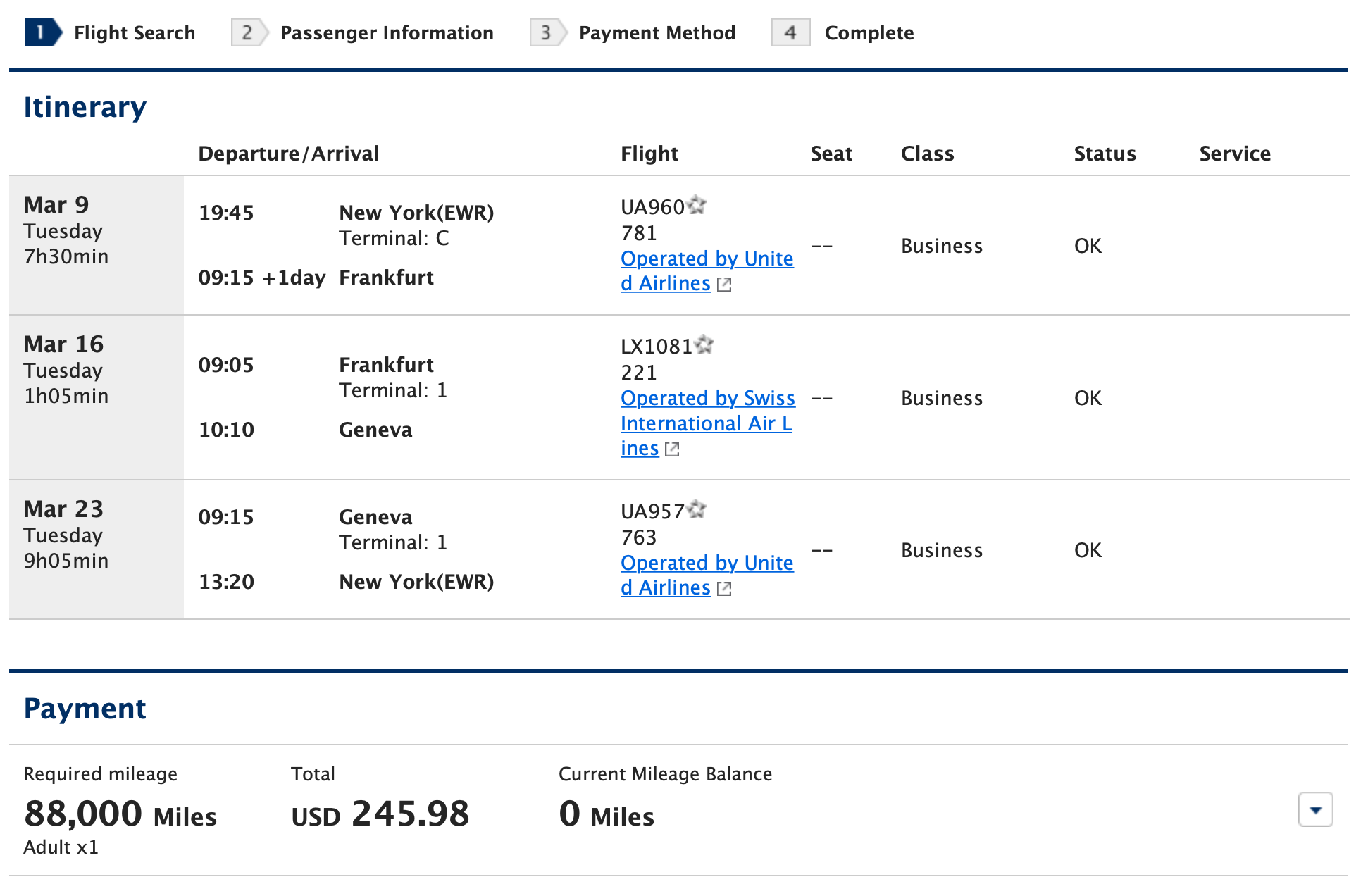 ANA Sample Partner Booking in Europe