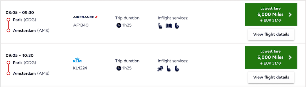 CDG to AMS Flying Blue Award Pricing