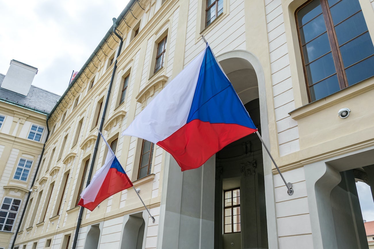 Czech Flags in Front of Building in Prague