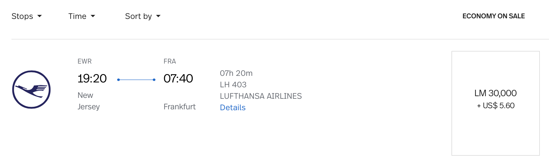 EWR to FRA Pricing Avianca LifeMiles