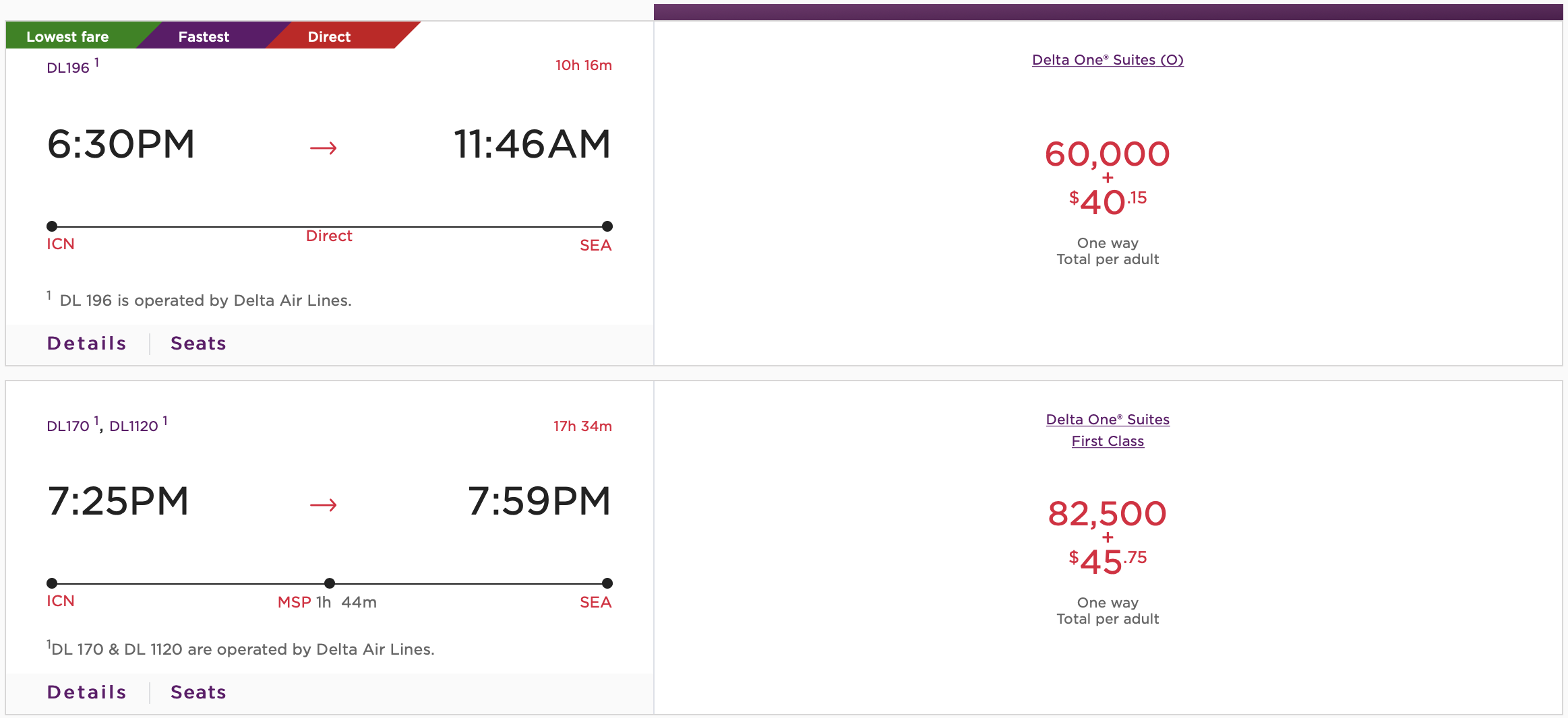 ICN SEA Virgin Atlantic Delta One Pricing