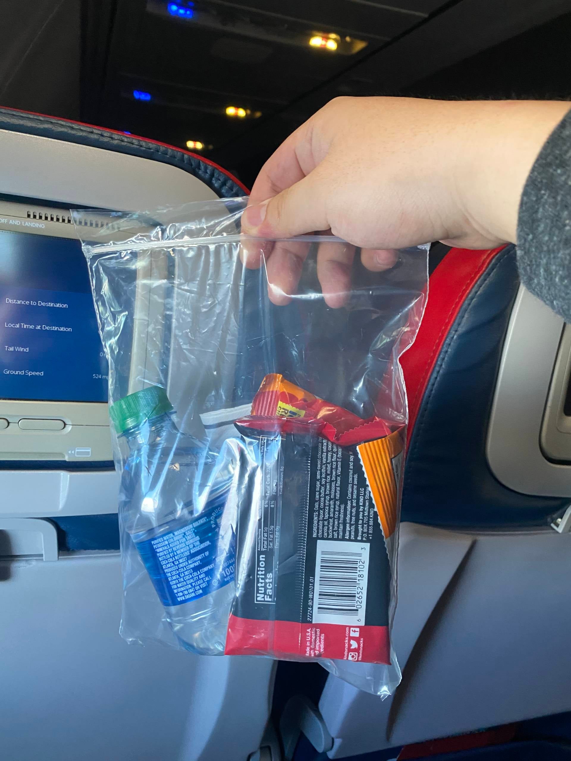 Sample Delta snack bag for a domestic flight during the pandemic.