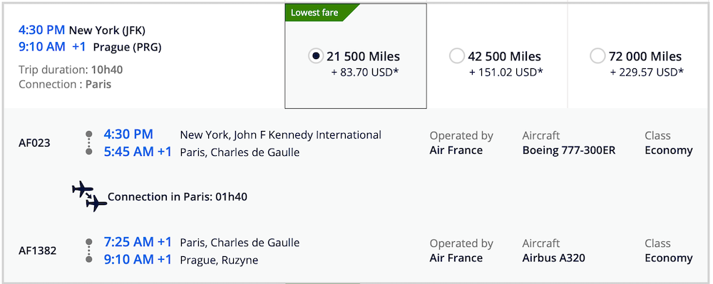 JFK to PRG via CDG Flying Blue Pricing with Air France