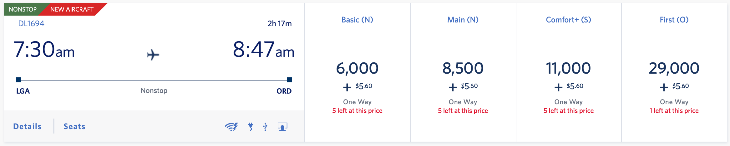 LGA ORD Delta Award Pricing Screen Shot
