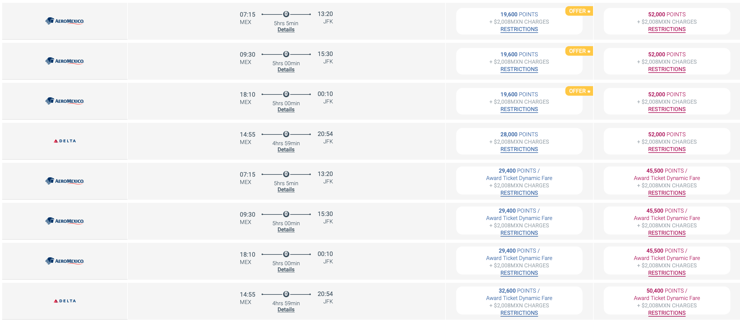 MEX JFK Pricing Premier Club