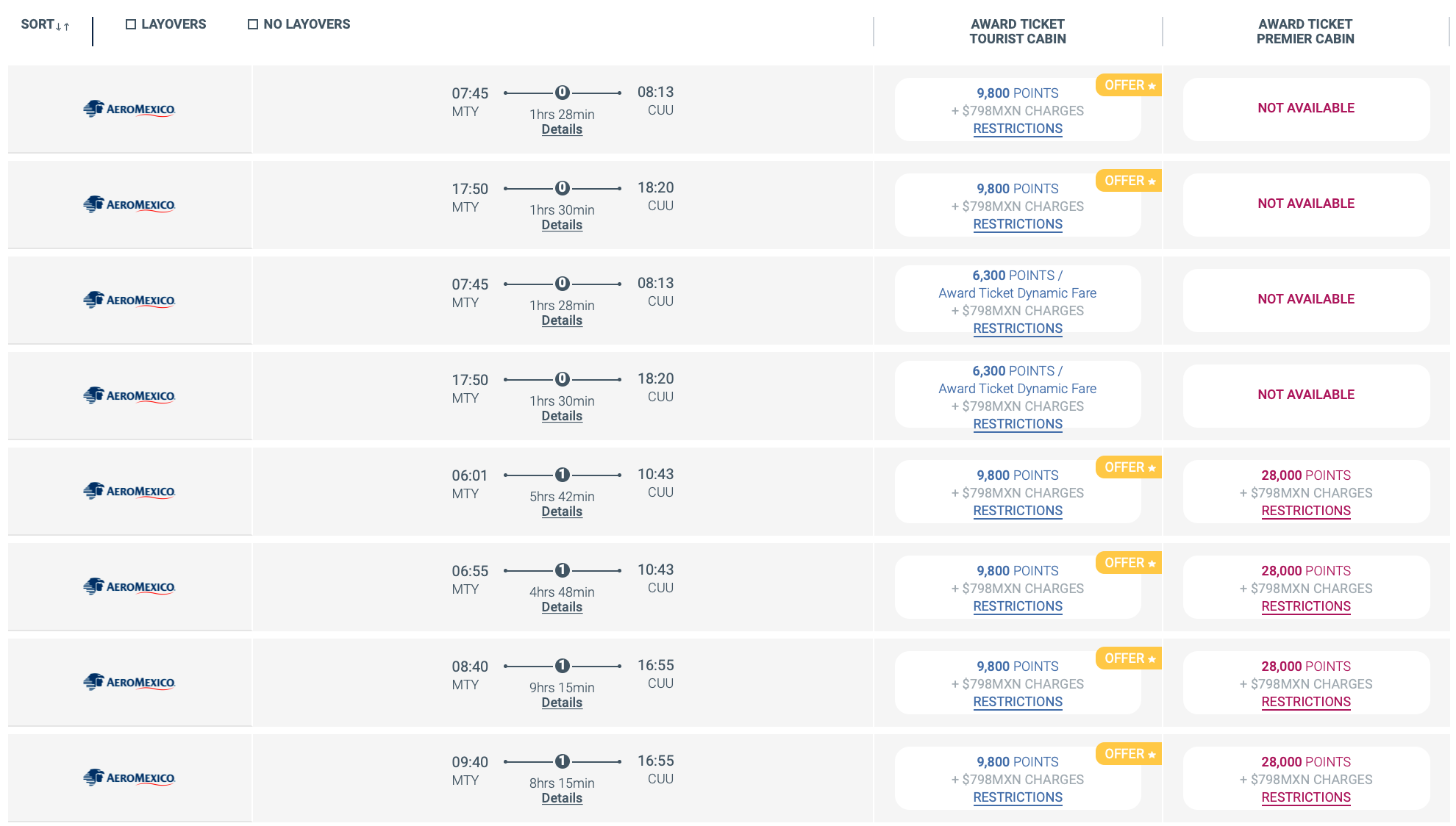 MTY to CUU Premier Club Pricing