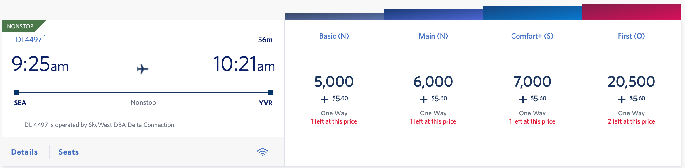 SEA YVR Delta Award Pricing Screen Shot
