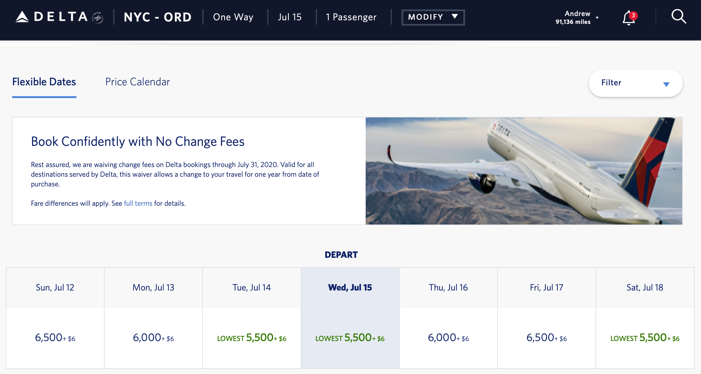 Viewing a week's worth of Delta award space at once