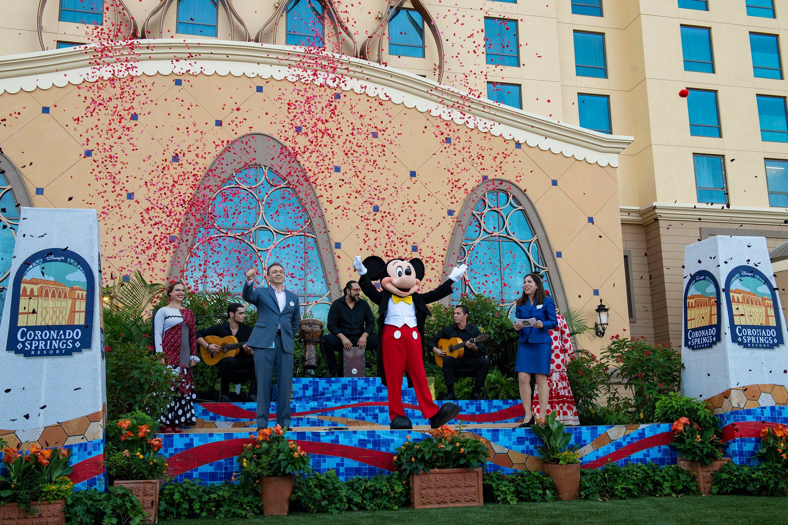Walt Disney World Resort cast members celebrate the grand opening of the new Gran Destino Tower at Disney's Coronado Springs Resort in Lake Buena Vista, Fla., July 9, 2019.  The opening of the tower also marks completion of a multiyear re-imagining of Disney's Coronado Springs Resort, which offers new restaurants, recreational amenities, club-level services and a new arrival experience. (David Roark, photographer)