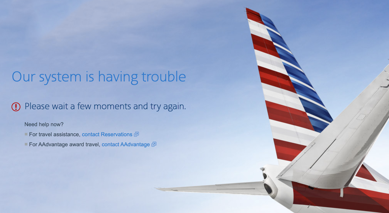 American Airlines Website Error