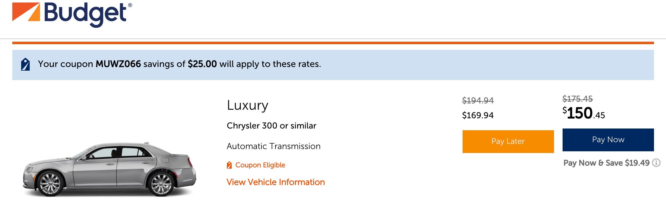 Budget car rental stacked promos