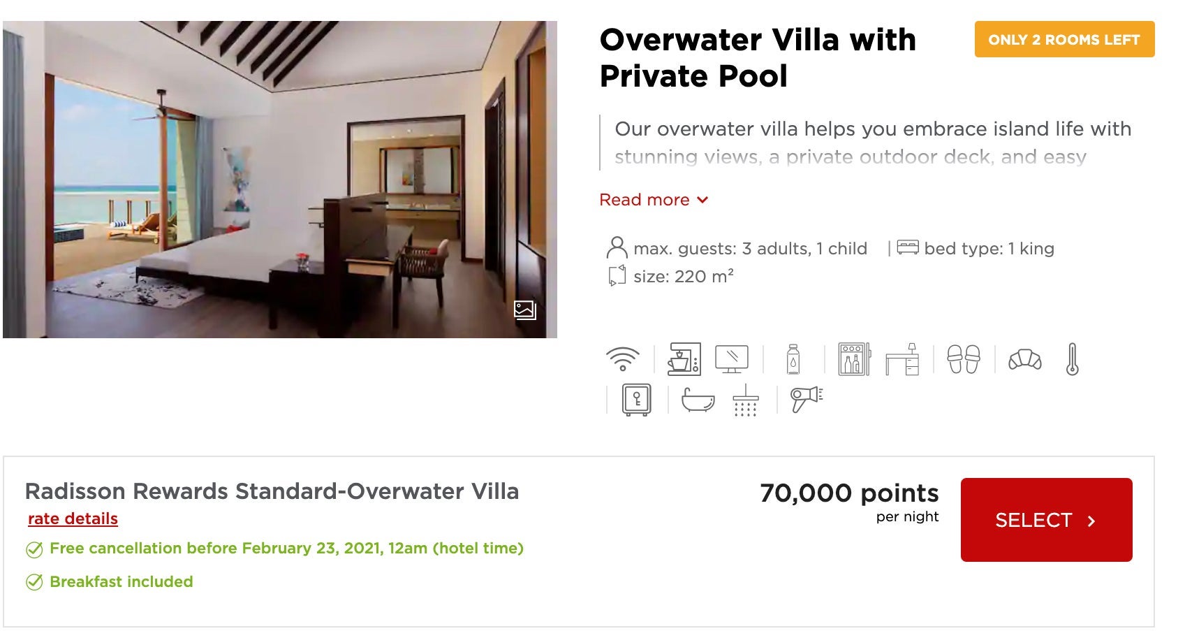 Radisson Blu Maldives award night for 70000 points