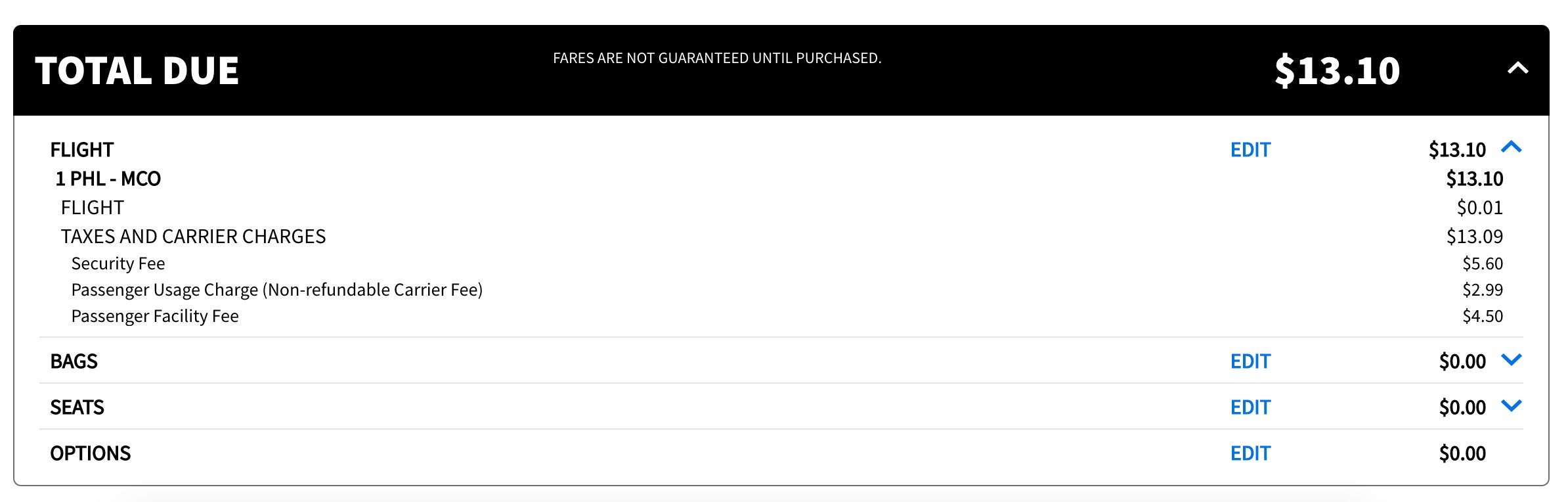 Spirit PHL-MCO Passenger Usage Fee