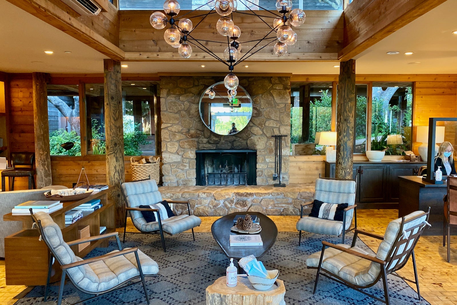 lodge-style hotel lobby