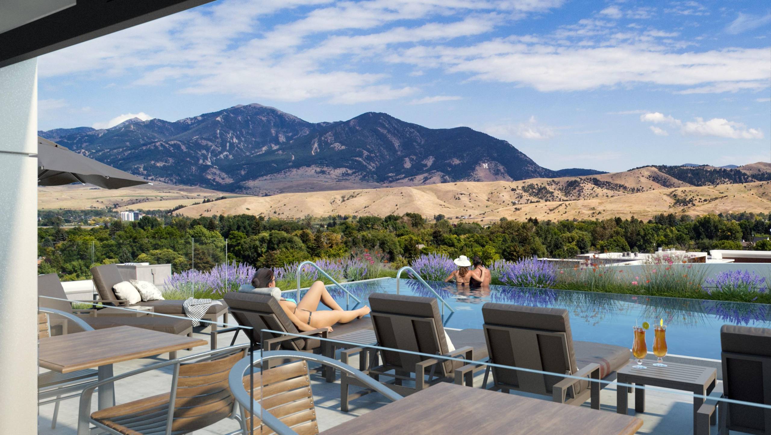 Gorgeous mountain views from the Kimpton Bozeman's pool.