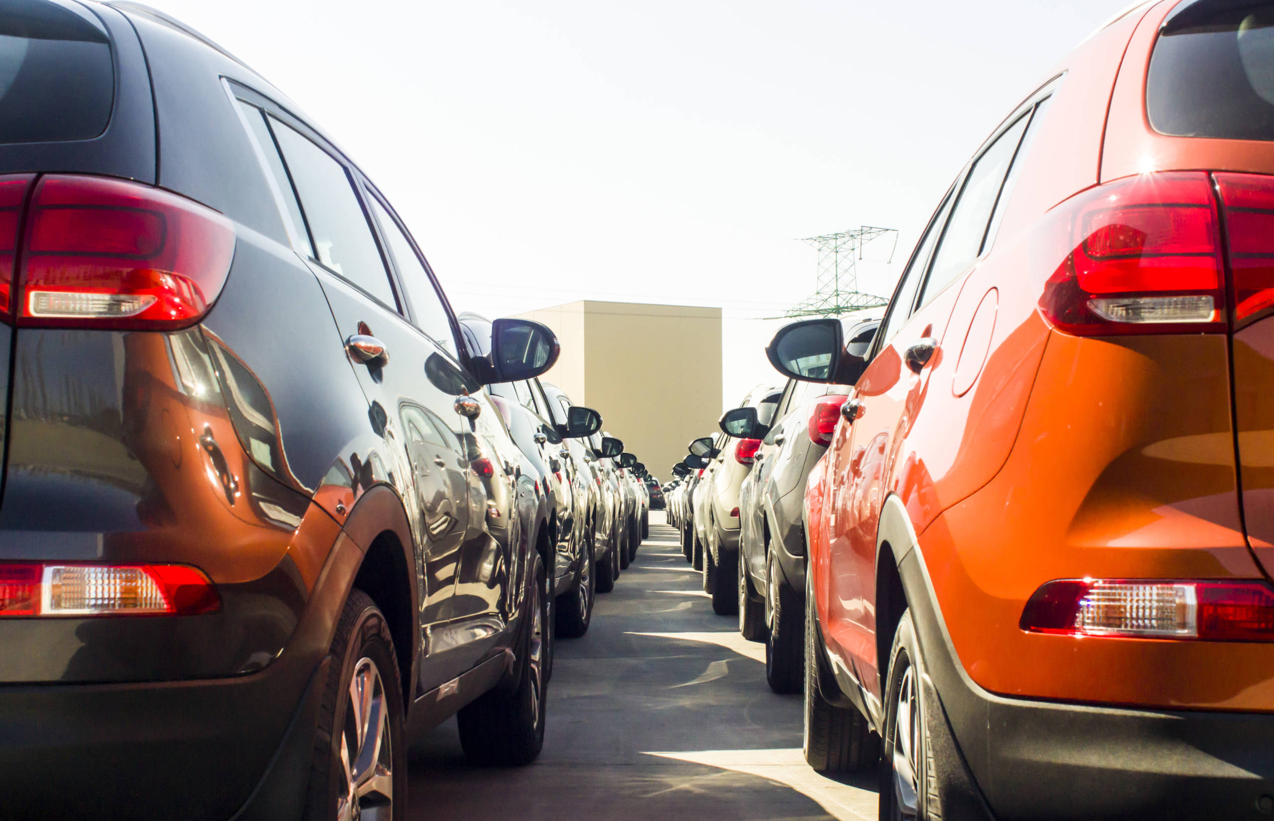 Cars lined up in lot