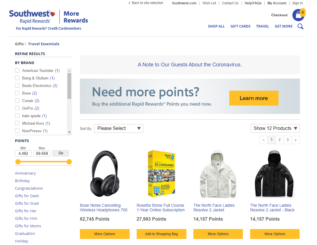 Southwest More Rewards portal