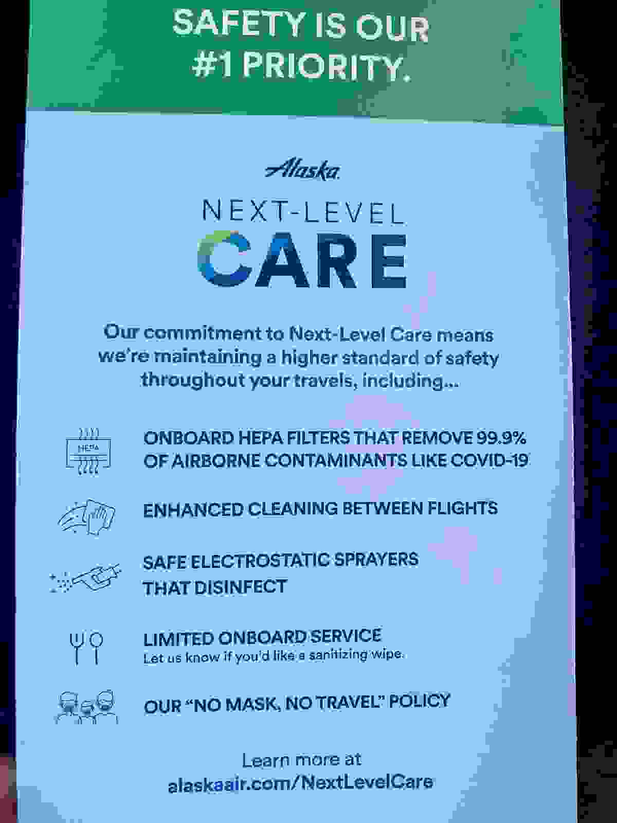 Alaska Airlines "Next Level Care" brochure (Photo by Clint Henderson/The Points Guy)
