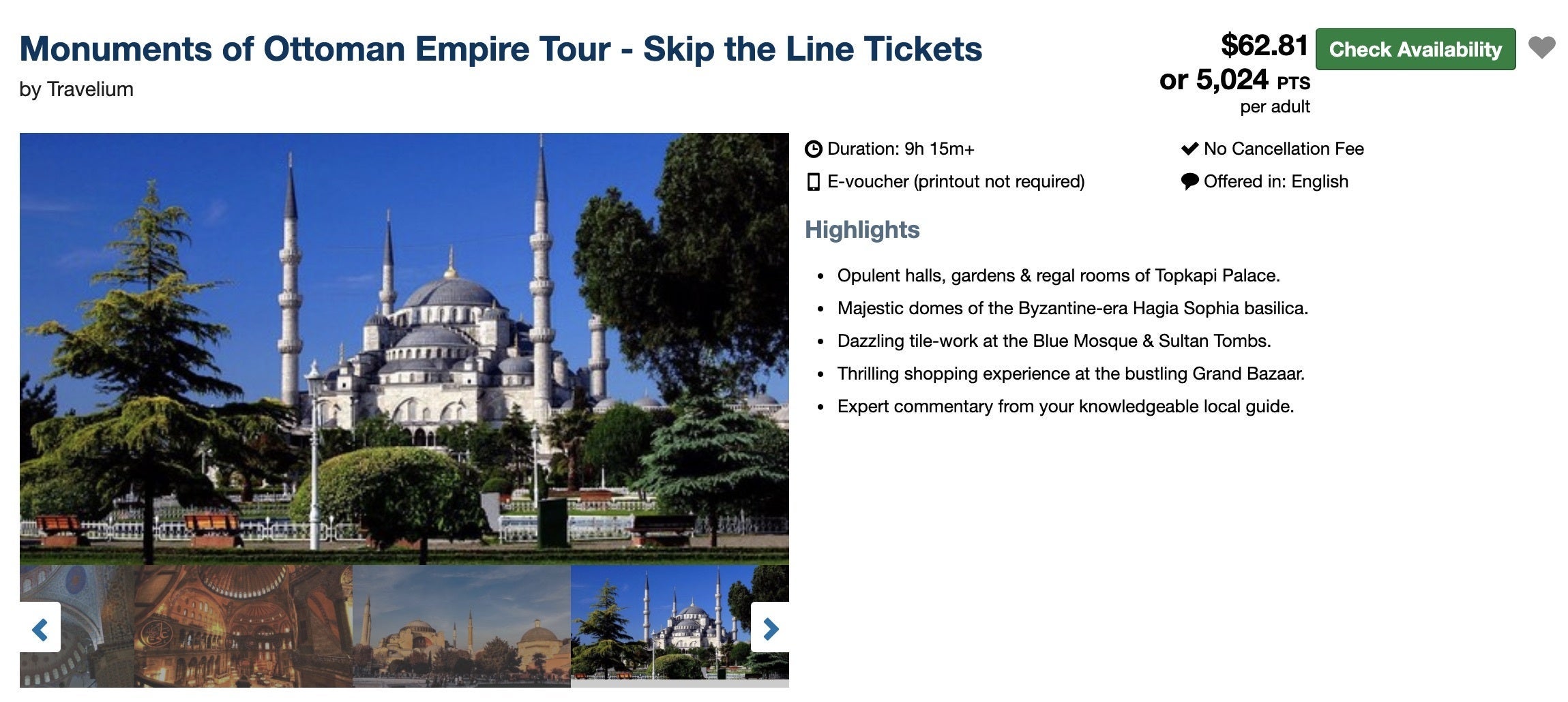 Chase Ultimate Rewards travel Istanbul tour