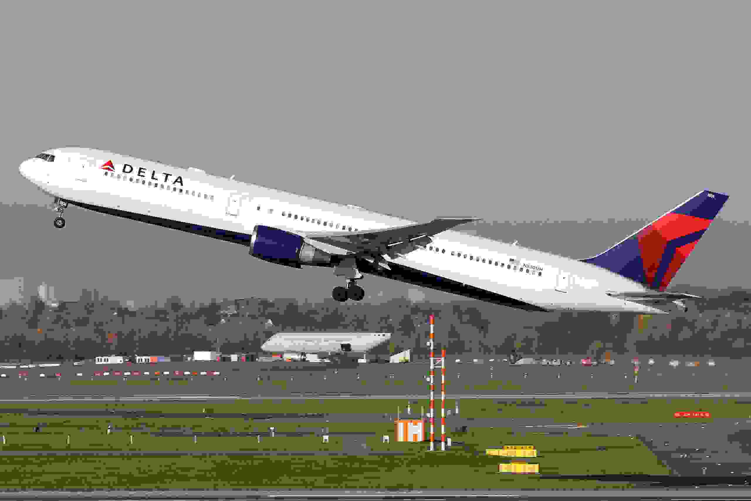 A Delta Airlines Boeing 767 takes off from Dussleldorf, Germany, on November 24, 2019. (Photo by Robert Smith/MI News/NurPhoto via Getty Images)