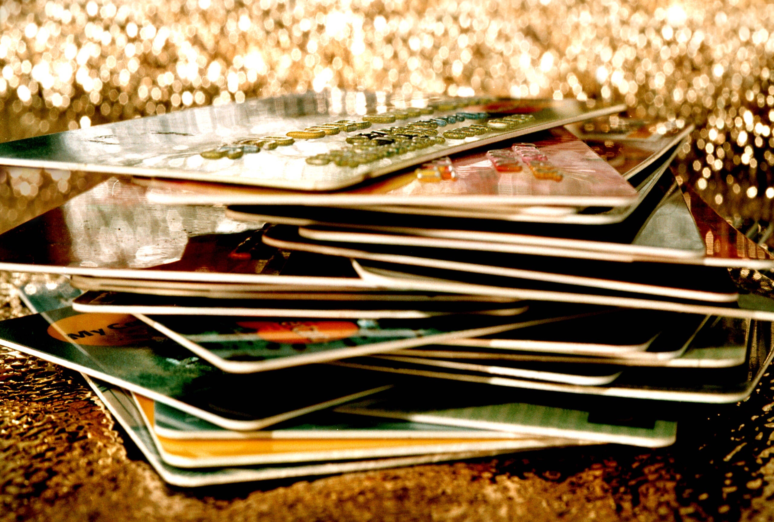 A stack of unidentifyable credit cards