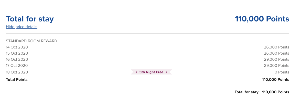 Hilton Honors fifth night free
