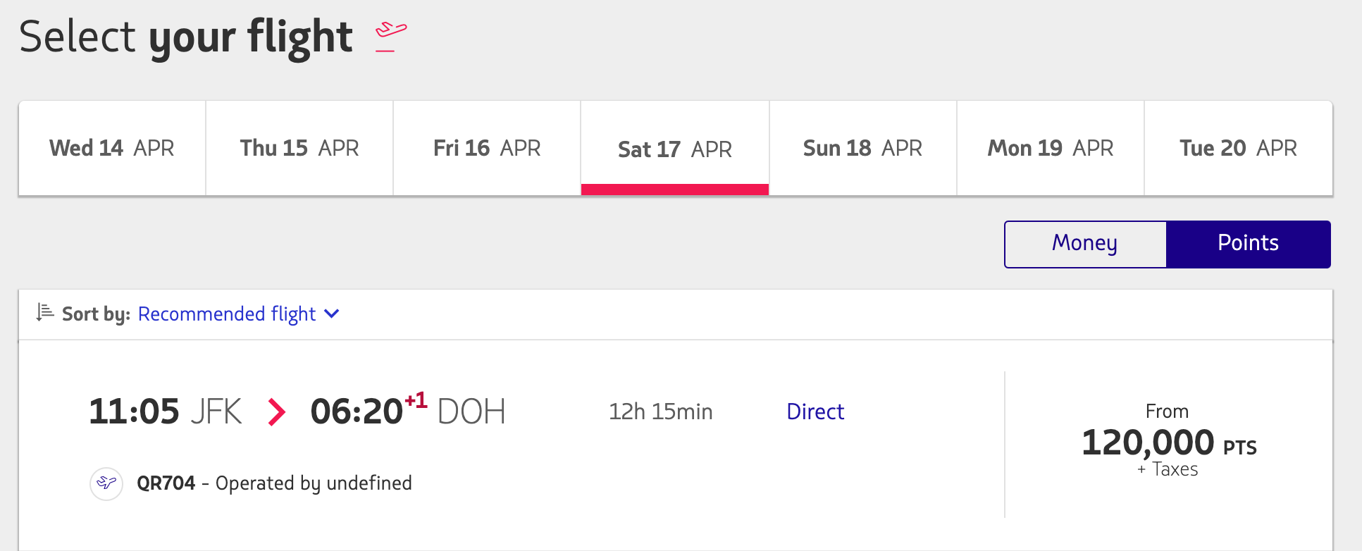 JFK-DOH Pricing LATAM Pass
