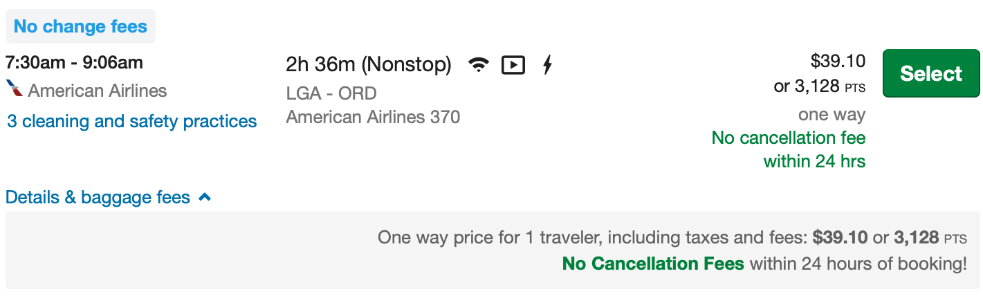 LGA ORD Chase Ultimate Rewards Travel Portal Pricing