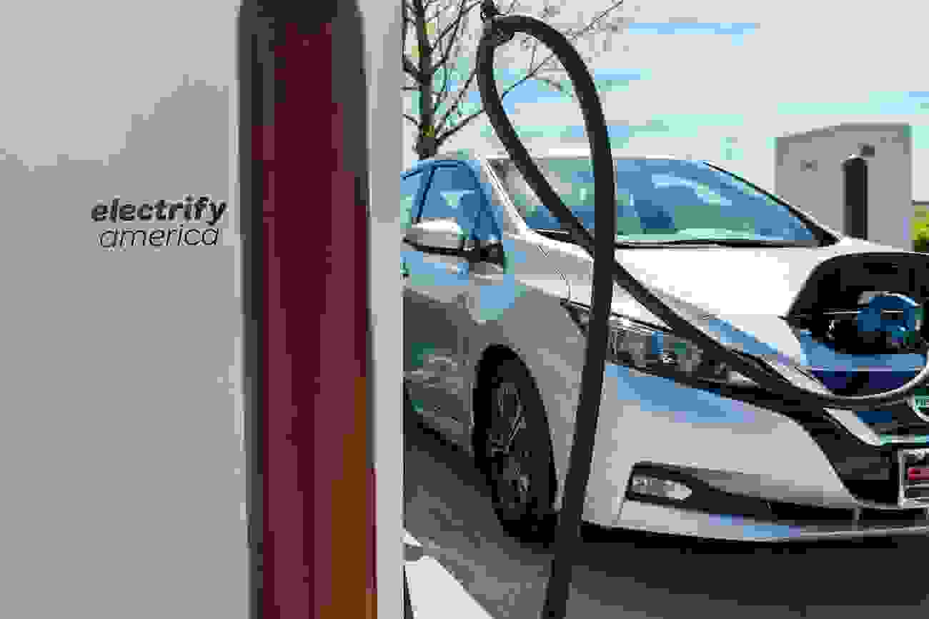 Nissan Leaf Charging at an Electrify America Charger
