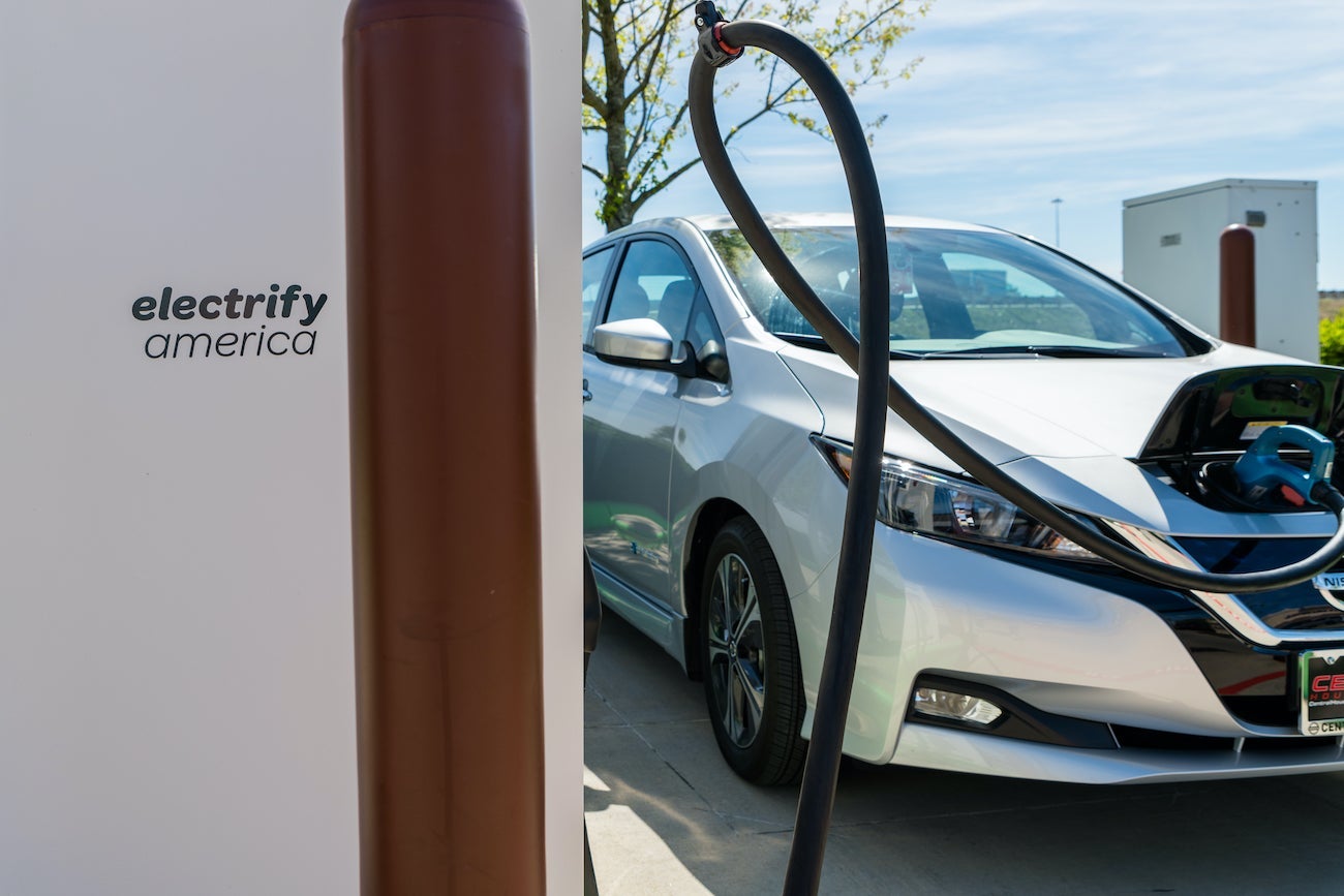 Nissan Leaf Charging at an Electrify America Charger