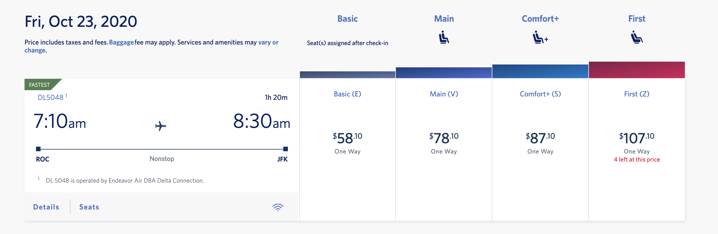 ROC to JFK Delta Pricing