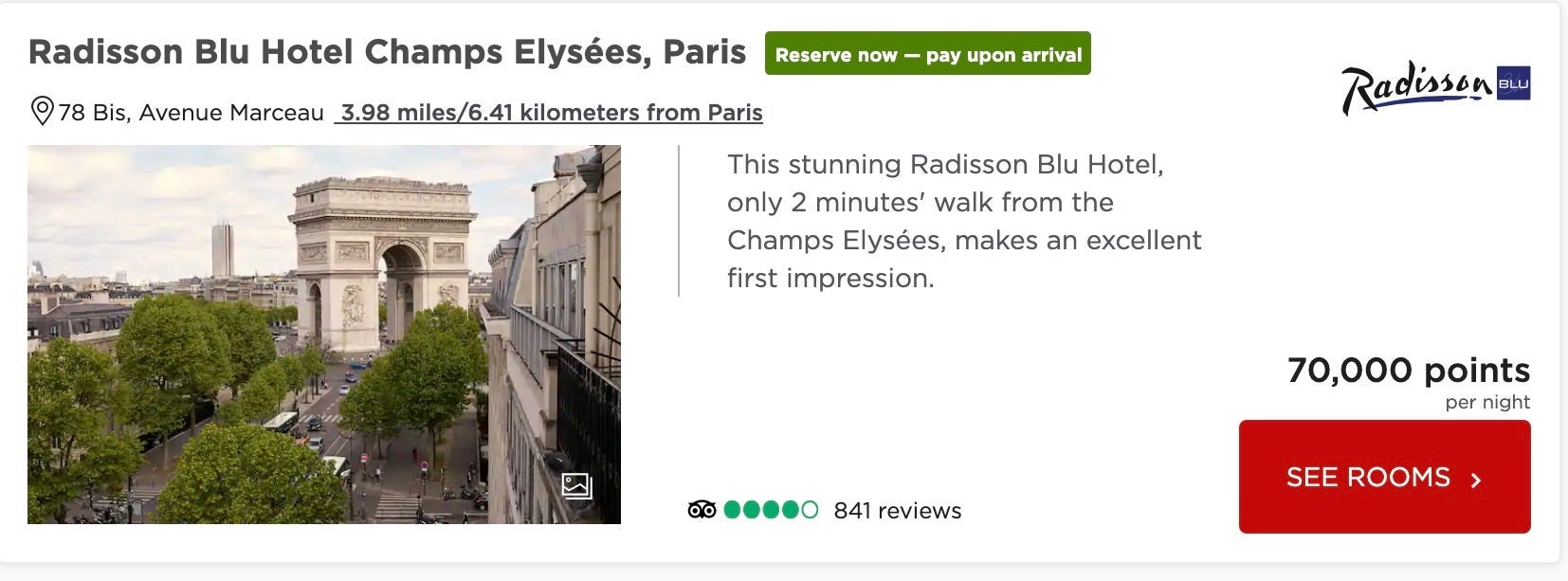 Radisson Blu Champs Elysees points