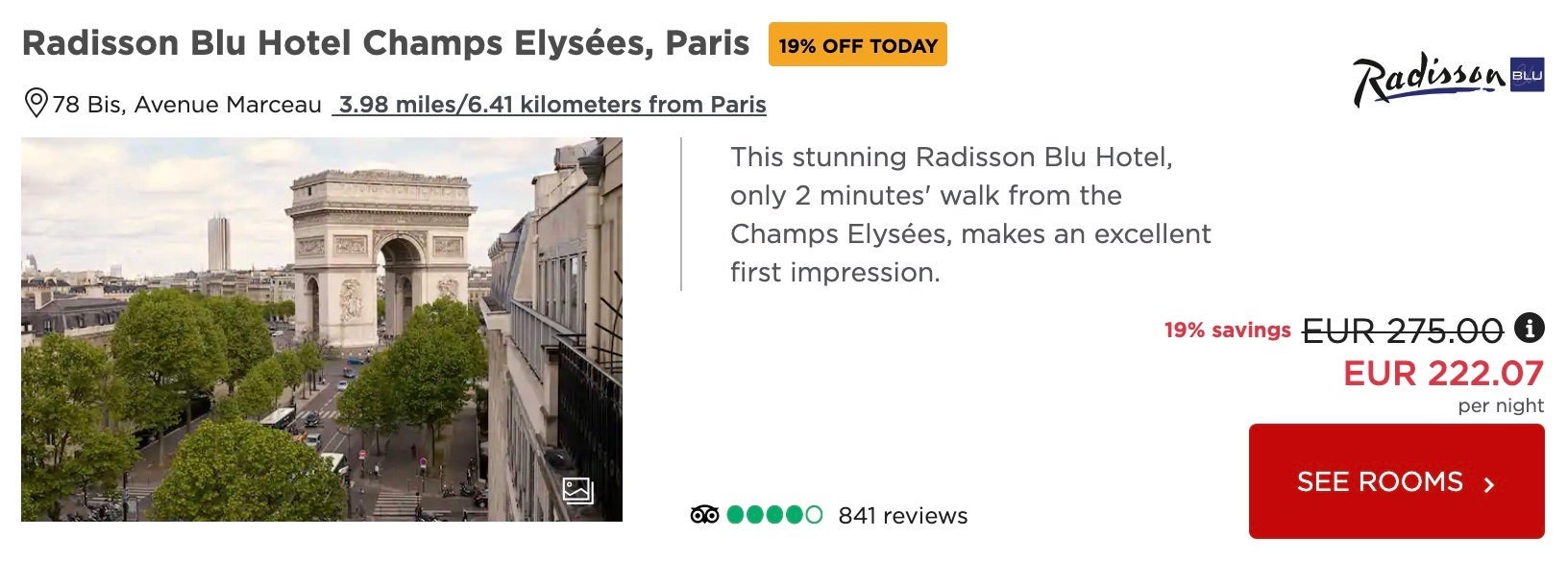 Radisson Blu Champs Elysees rate