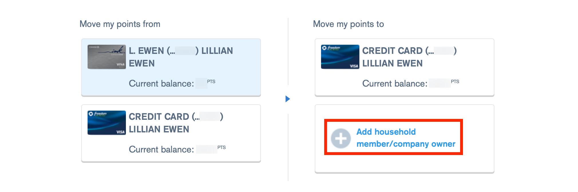 Adding a household member to Ultimate Rewards